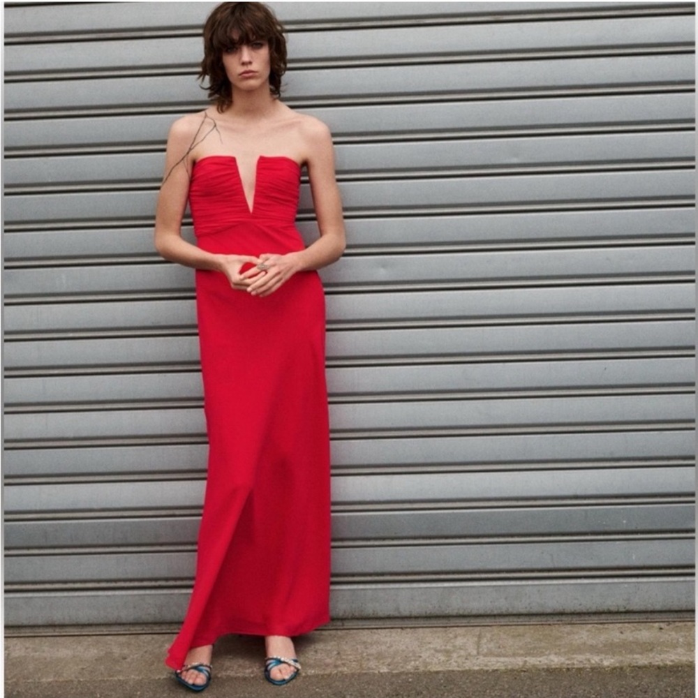 Red ZARA strapless dress NWT